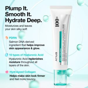 Product image of PDRN Hyaluronic Acid 100 Moisture Cream, listing benefits
